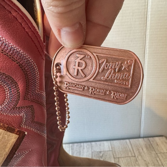 Tony Lama- NWT! Buckaroo Tall Pink/Brown Leather Cowgirl Boots- Sz. 7 - Picture 11 of 16